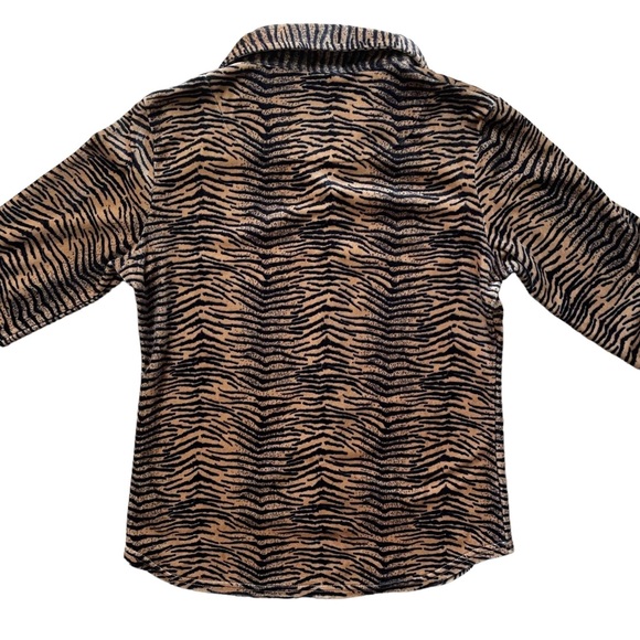 Vintage 90s Y2K Dex Fuzzy Tiger Print Long Sleeve Collared Button Up Top Medium - Picture 2 of 4